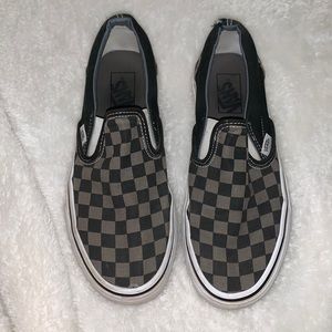Black and gray checker vans